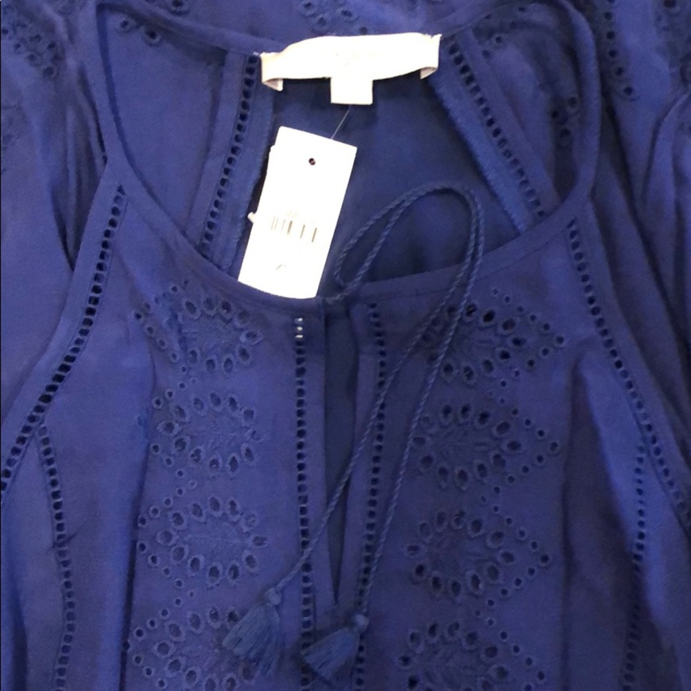 LOFT szXS deep blue eyelet lace sleeveless dress - Picture 5 of 6